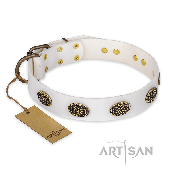 Handcrafted genuine leather dog collar with rust-proof buckle