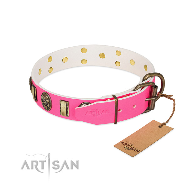 Reliable D-ring on full grain genuine leather dog collar for your canine