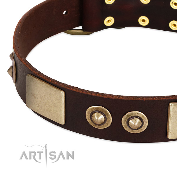 Durable fittings on genuine leather dog collar for your canine
