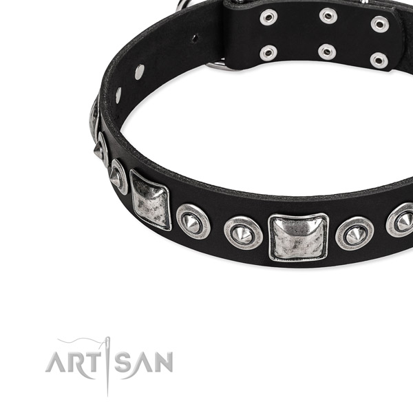 Full grain leather dog collar made of high quality material with decorations