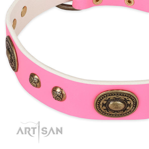 Trendy full grain natural leather collar for your beautiful dog
