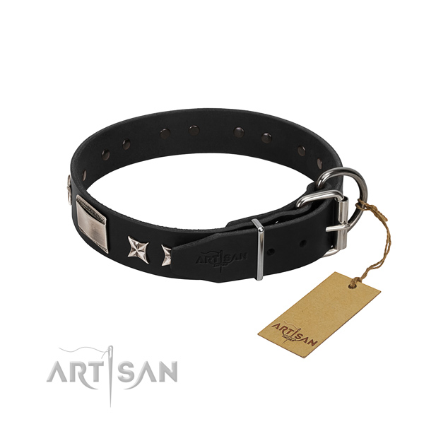 Top notch genuine leather dog collar with strong buckle