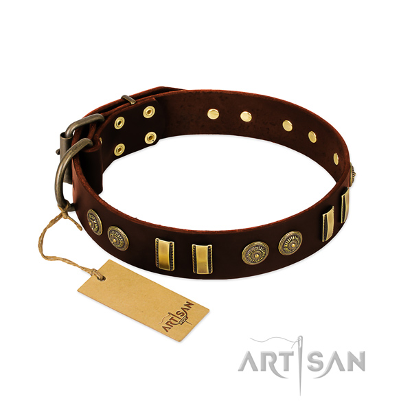 Strong decorations on genuine leather dog collar for your doggie