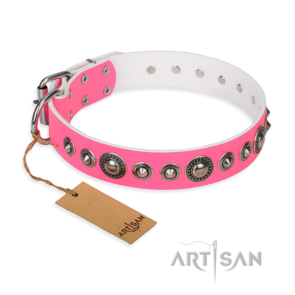 Leather dog collar made of reliable material with durable hardware