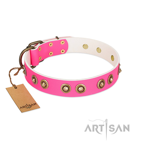 Handmade genuine leather dog collar for comfy wearing