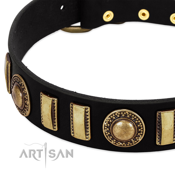 Flexible full grain genuine leather dog collar with rust resistant buckle