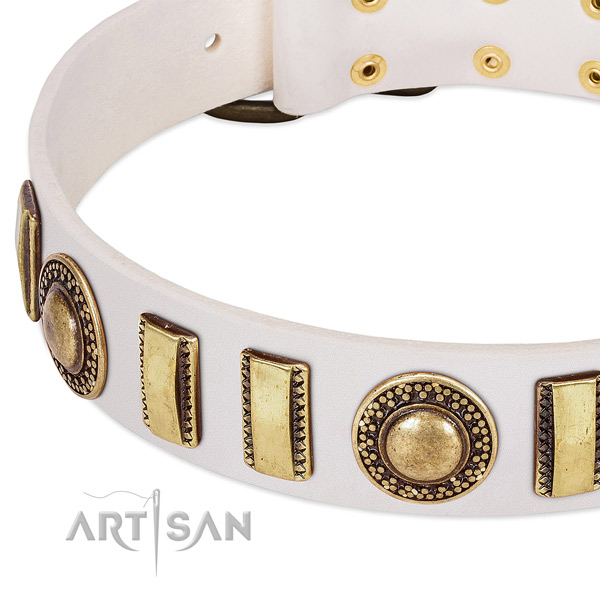 High quality full grain natural leather dog collar with corrosion proof D-ring