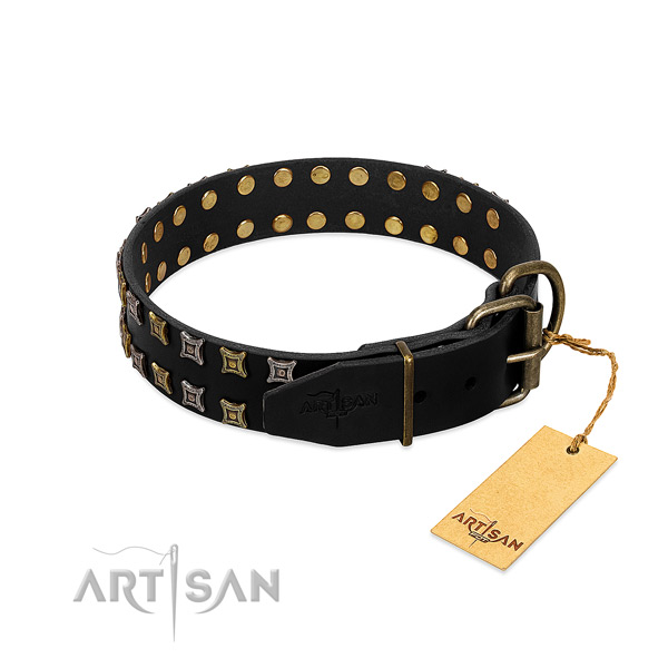 Gentle to touch full grain genuine leather dog collar handmade for your four-legged friend