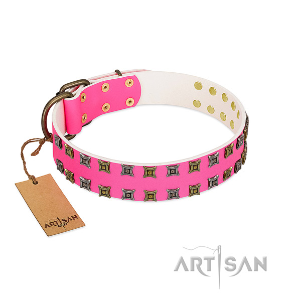 Genuine leather collar with trendy decorations for your canine