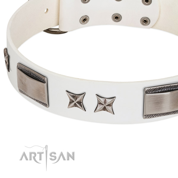 High quality full grain genuine leather dog collar with durable hardware