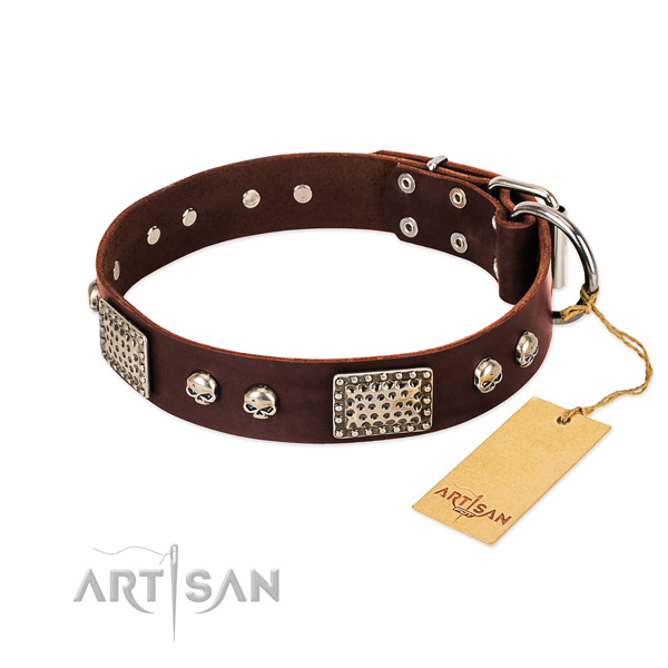 Easy to adjust natural genuine leather dog collar for everyday walking your canine