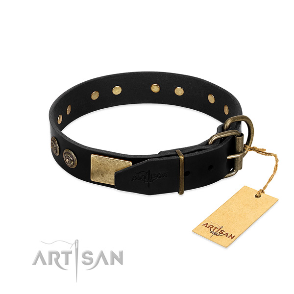 Corrosion resistant fittings on full grain genuine leather dog collar for your pet