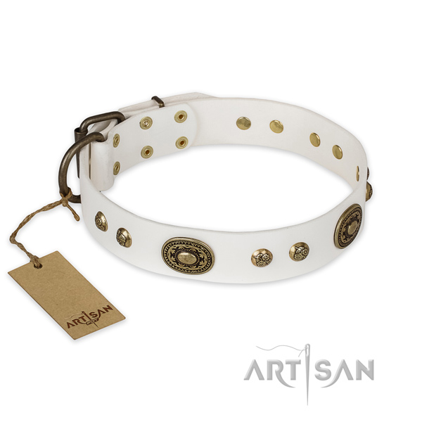 Fashionable natural genuine leather dog collar for walking