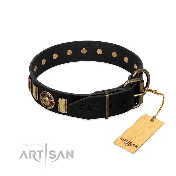 Soft full grain leather dog collar with decorations