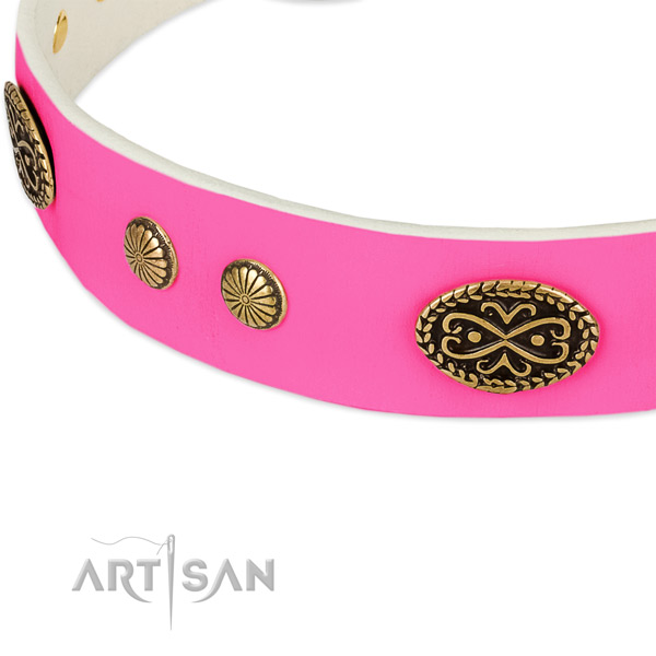 Rust resistant hardware on natural leather dog collar for your canine