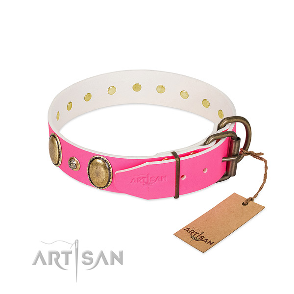 Stylish walking best quality full grain natural leather dog collar