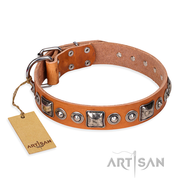 Full grain leather dog collar made of soft material with reliable traditional buckle