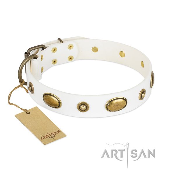 Convenient full grain natural leather collar for your four-legged friend