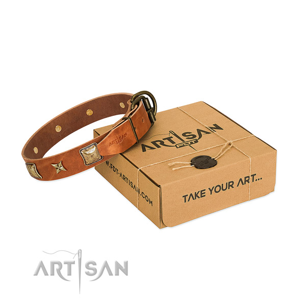 Handmade full grain leather collar for your impressive pet