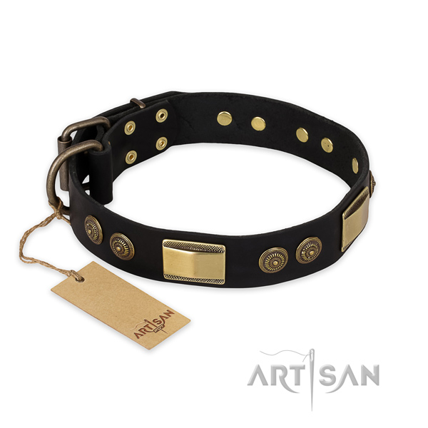 Remarkable full grain natural leather dog collar for easy wearing