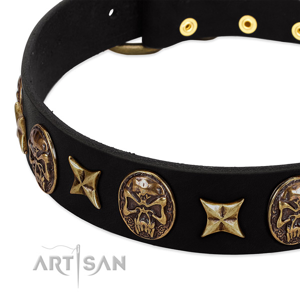 Corrosion resistant fittings on full grain natural leather dog collar for your dog