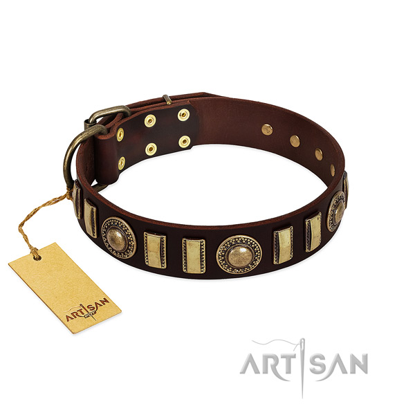 Durable leather dog collar with corrosion proof traditional buckle