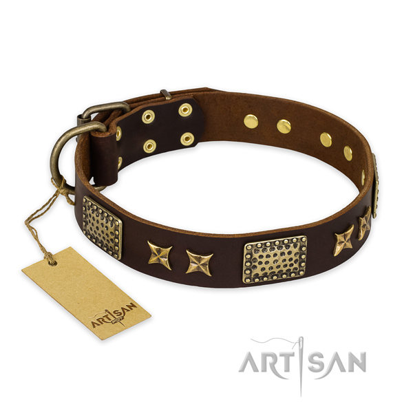 Best quality genuine leather dog collar with reliable buckle