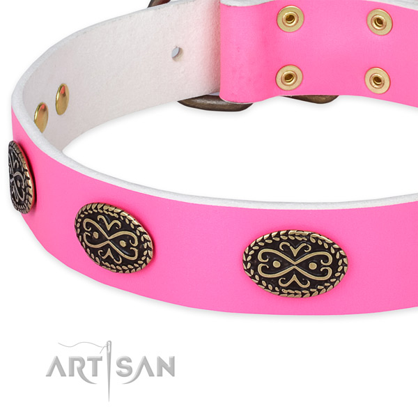 Full grain genuine leather dog collar with embellishments for comfortable wearing