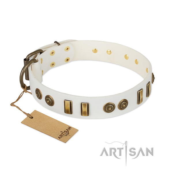 Strong buckle on full grain genuine leather dog collar for your canine