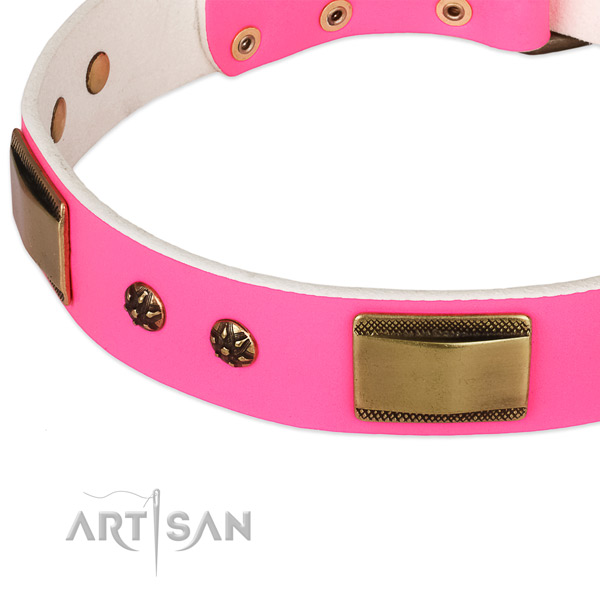 Strong D-ring on leather dog collar for your doggie