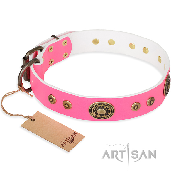 Full grain leather dog collar made of high quality material with corrosion resistant traditional buckle