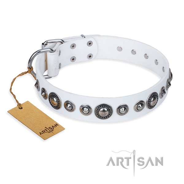 Full grain natural leather dog collar made of high quality material with corrosion proof fittings