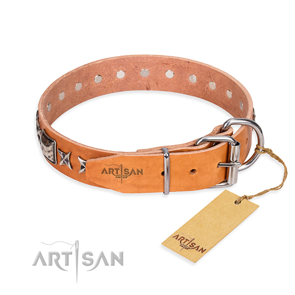 Top quality studded dog collar of genuine leather