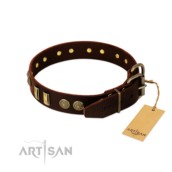 Rust resistant embellishments on full grain leather dog collar for your four-legged friend