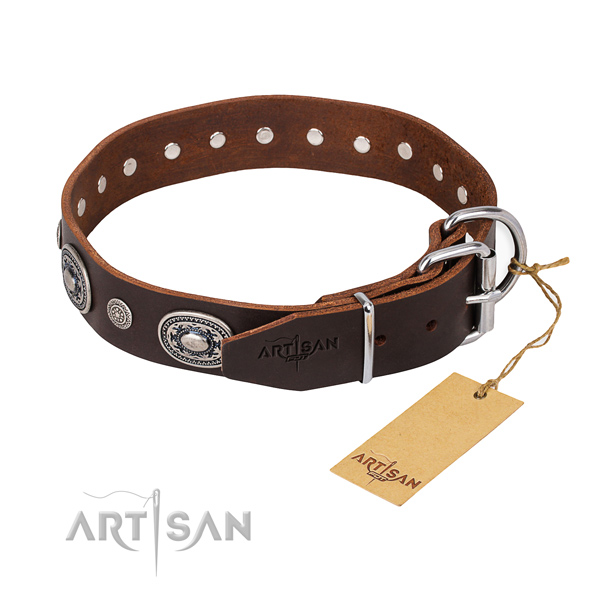 Soft to touch full grain natural leather dog collar handcrafted for fancy walking