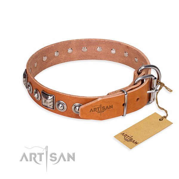 Leather dog collar made of high quality material with strong decorations