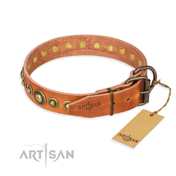 Soft natural genuine leather dog collar created for comfortable wearing