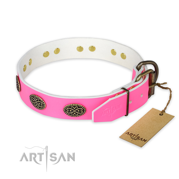 Daily walking genuine leather collar with decorations for your doggie