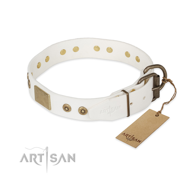 Full grain leather dog collar with rust resistant D-ring and decorations