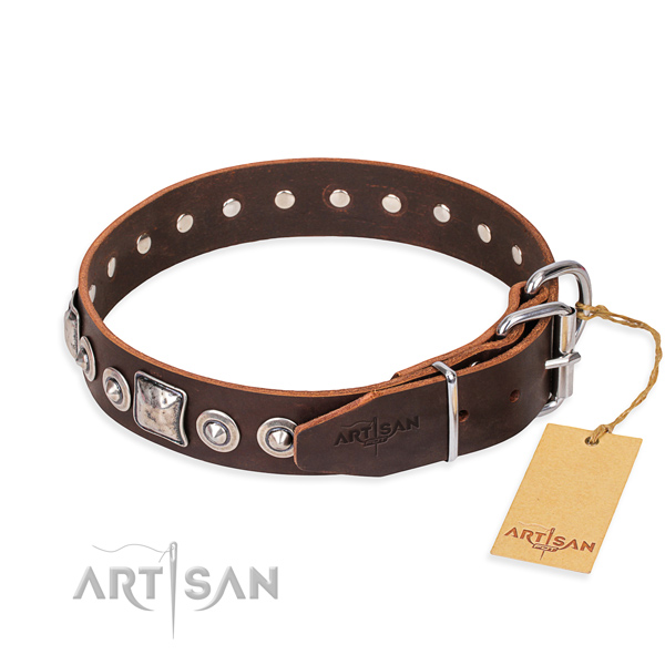 Full grain leather dog collar made of quality material with reliable studs