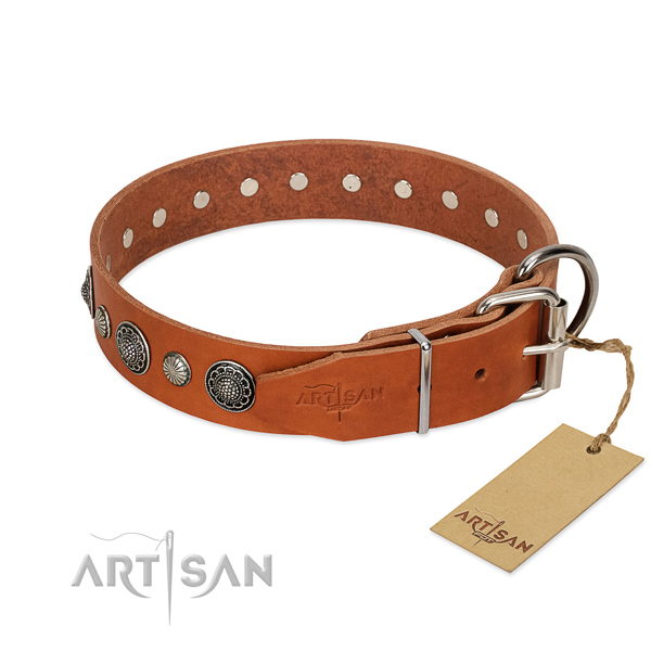 Best quality genuine leather dog collar with corrosion proof fittings