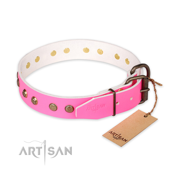Corrosion proof fittings on natural genuine leather collar for your impressive four-legged friend