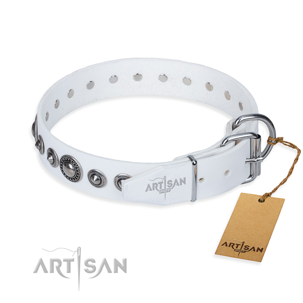 Full grain leather dog collar made of soft material with durable adornments