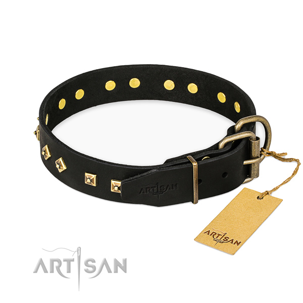 Reliable buckle on full grain genuine leather collar for daily walking your dog