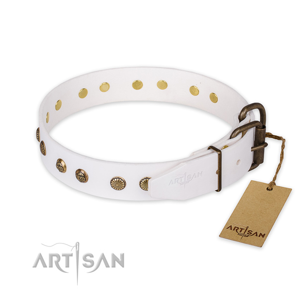 Reliable buckle on full grain genuine leather collar for your handsome four-legged friend
