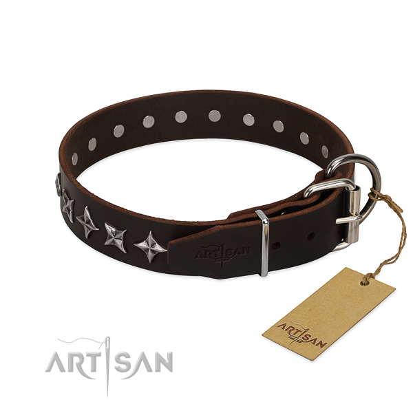 Comfy wearing studded dog collar of reliable full grain genuine leather