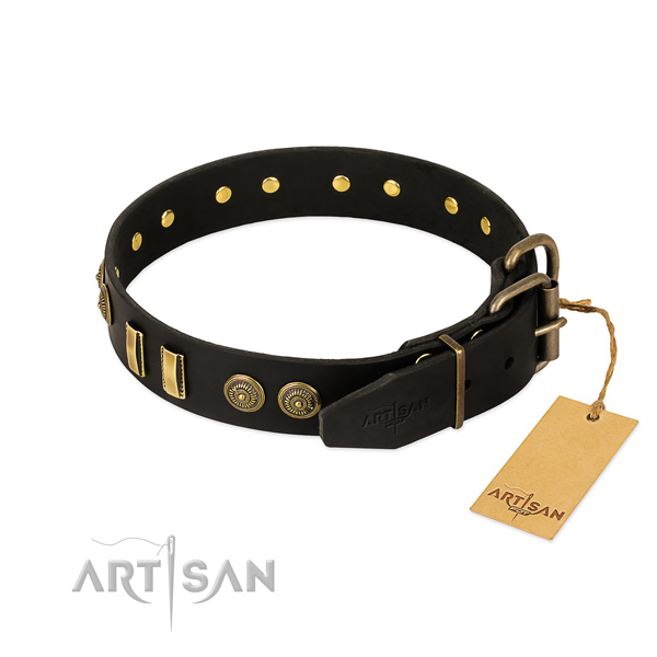 Strong hardware on full grain genuine leather dog collar for your dog