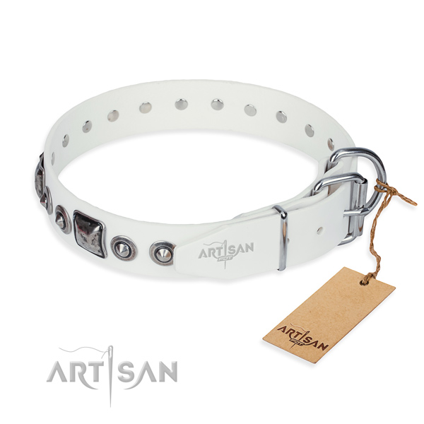 Top rate full grain genuine leather dog collar made for everyday walking
