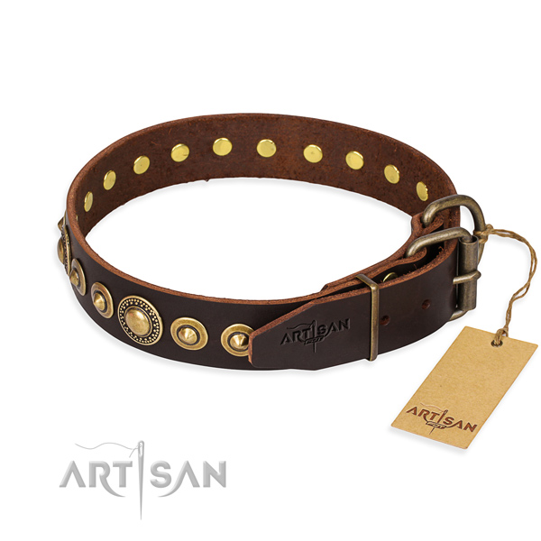 High quality full grain genuine leather dog collar handmade for everyday walking