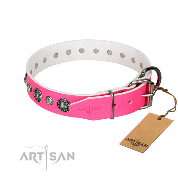 Quality leather dog collar with rust resistant D-ring